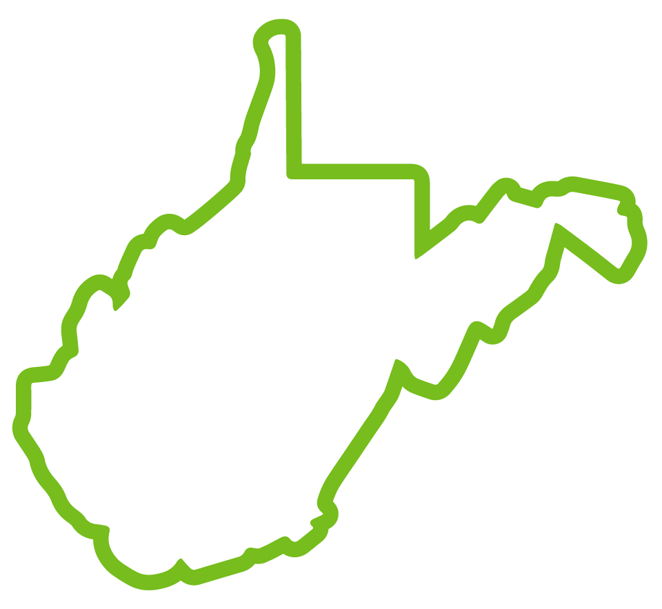 light green  outline of West Virginia