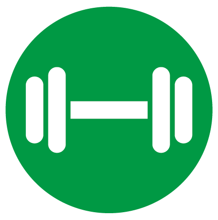 dark green icon with white dumbbell icon