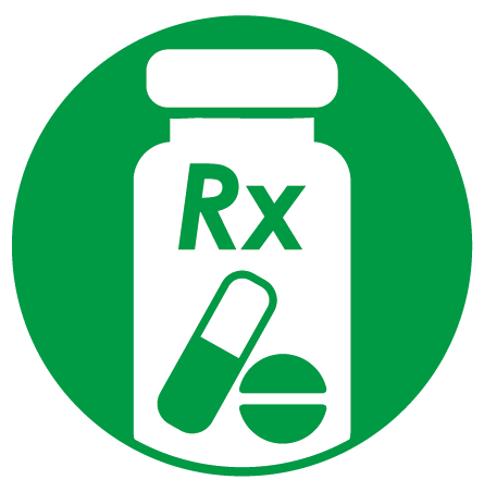 dark green icon with white pill bottle icon